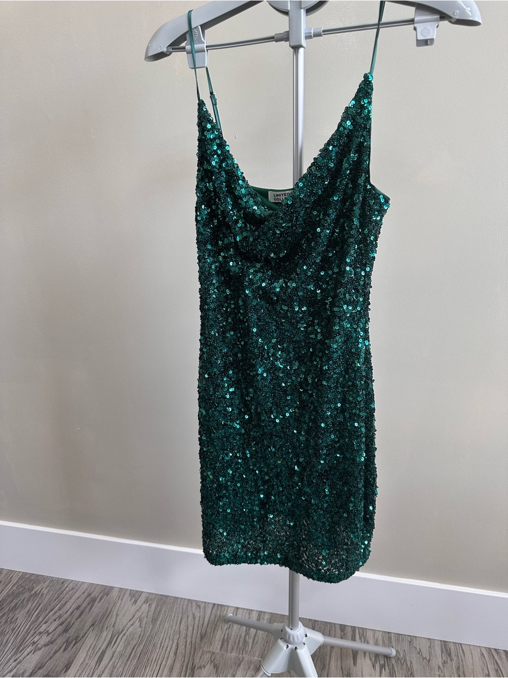 Emerald Sequin Cowl Neck Midi Dress